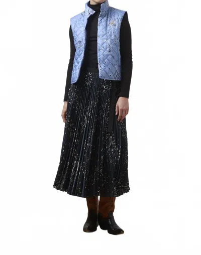 Powder Puff Collection Diamond Quilted Vest In Bandana Chambray In Blue