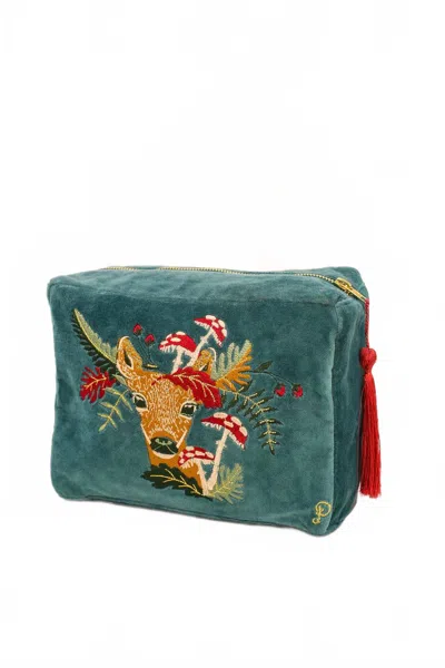 Powder Women's Doe With Mushrooms Velvet Wash Bag In Green