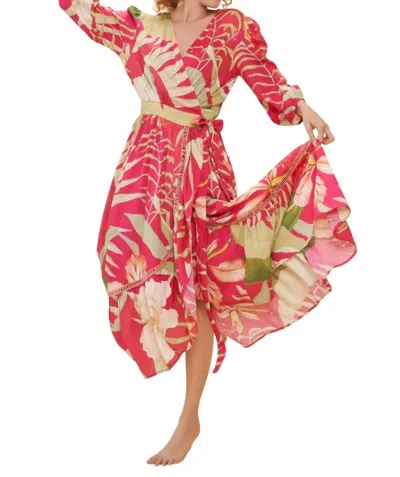 Powder Wrap Dress In Tropical Dark Rose In Multi