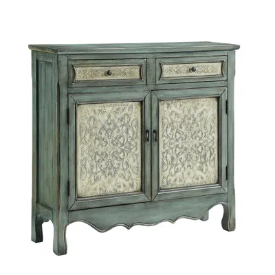 Powell Antique Blue & White Console In Green