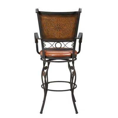 Powell Big & Tall Copper Stamped Back Barstool With Arms In Brown