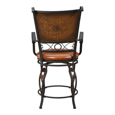 Powell Big & Tall Copper Stamped Back Counter Stool With Arms In Brown