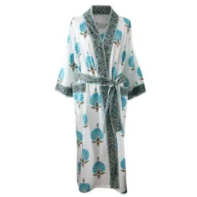 Powell Craft Aqua Shell Dressing Gown In White