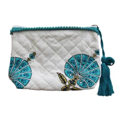 Powell Craft Aqua Shell Lined Make Up Bag In Blue