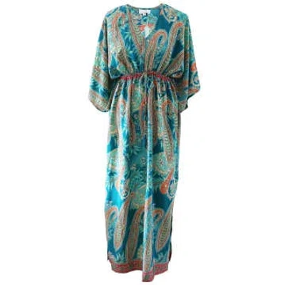 Powell Craft 'aspen' Turquoise Paisley Batwing Dress In Blue