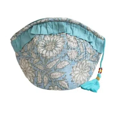 Powell Craft Block Printed Blue Cornflower Quilted Make Up Bag