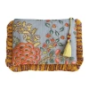 POWELL CRAFT BLOCK PRINTED CORAL EXOTIC BOUQUET QUILTED MAKE UP BAG