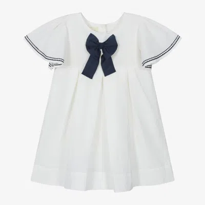 Powell Craft Kids' Girls Ivory Linen & Cotton Dress In White