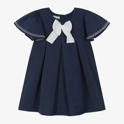 Powell Craft Kids' Girls Navy Blue Linen & Cotton Dress