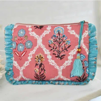 Powell Craft Pink Quilted Make Up Bag With Ruffle Trim