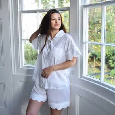 Powell Craft White Ladies Scalloped Edge Shortie Pyjamas