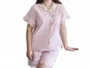 Powell Craft Women's Cap Sleeve Pearl Seeded And Embroidered Shortie Pyjama Set In Pink In Pink