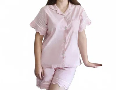 Powell Craft Women's Cap Sleeve Pearl Seeded And Embroidered Shortie Pyjama Set In Pink
