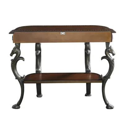 Powell Masterpiece Floral Demilune Console Table With Horse Head, Hoofed-foot Cast Legs & Display Shelf In Brown