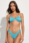 Power 2 The Flower Aurora Teal Blue Lurex Textured High-cut Bikini Bottoms In Teal Blue