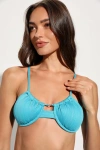 Power 2 The Flower Pearl Teal Blue Textured Lurex Underwire Bikini Top In Teal Blue