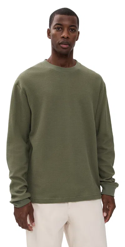 Power Goods Thermal Waffle Long Sleeve Tee Olive In Green