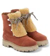 Pèpè Faux Shearling-trimmed Suede Boots In Brown