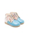 Pèpè Floral-panel Lace-up Boots In Blue