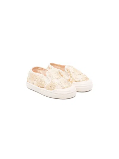 Pèpè Babies' Foiled Embossed-pattern Sneakers In Neutral