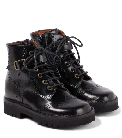 Pèpè Kids' Leather Ankle Boots In Black