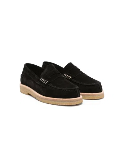 Pèpè Kids' Penny-slot Suede Loafers In Black
