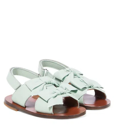 Pèpè Kids' Bow-detail Leather Sandals In Green