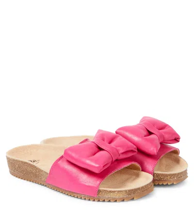 Pèpè Kids' Bow-detail Leather Slides In Pink