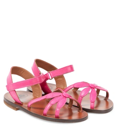 Pèpè Kids'  Floral-appliqué Leather Sandals In Pink
