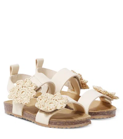 Pèpè Kids'  Floral-appliqué Leather Sandals In White