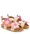 Pèpè Floral-appliqué Suede Sandals In Beige
