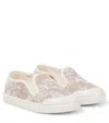 Pèpè Floral Embroidered Denim Slip-on Sneakers In Beige