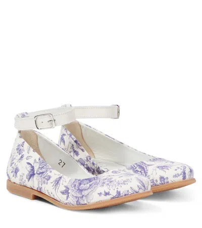 Pèpè Kids' Floral Leather Ballet Flats In White