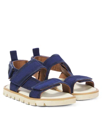 Pèpè Kids'  Grosgrain-trimmed Suede Sandals In Blue