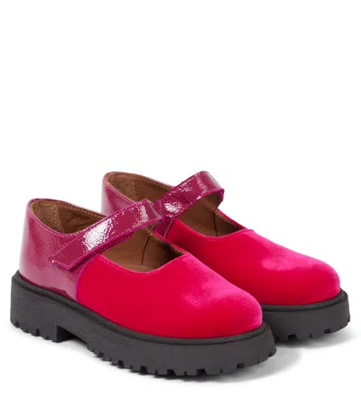 Pèpè Kids' Leather-trimmed Velvet Ballet Flats In Red