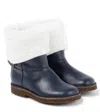 Pèpè Shearling-trimmed Leather Boots In Blue