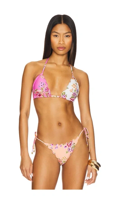 Pq Embroidered Lettuce Edge Bikini Top In Multi