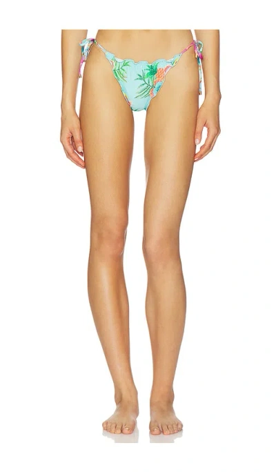 Pq Embroidered Lettuce Edge Tie Side Bikini Bottom In Blue