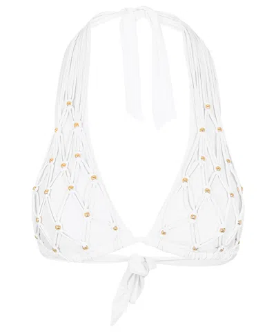 Pq Swim Beaded Brynn Halter Bikini Top White