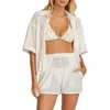 Pq Swim Blake Metallic Sheer Button-up Cover-up Shirt In Biscotti