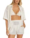 Pq Swim Blake Metallic Sheer Button-up Cover-up Shirt In Biscotti