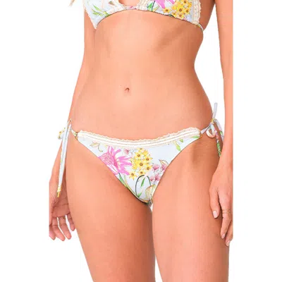 Pq Swim Carrie Lace Trim Side Tie Bikini Bottoms In Light Blue Floret