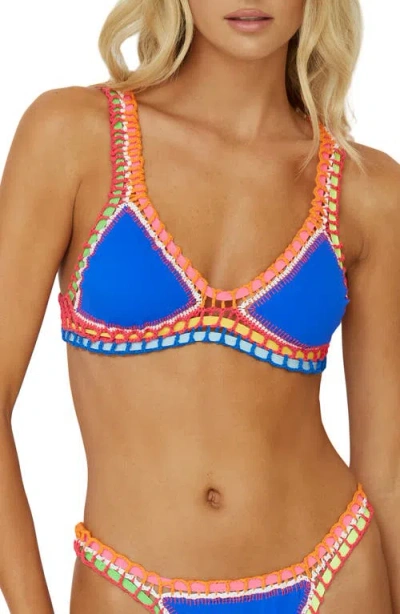 Pq Swim Colorful Whipstitch Trim Triangle Bikini Top In Blue