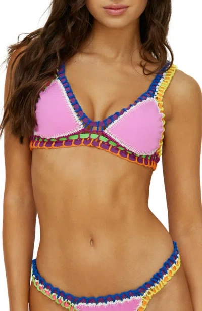 Pq Swim Colorful Whipstitch Trim Triangle Bikini Top In Purple