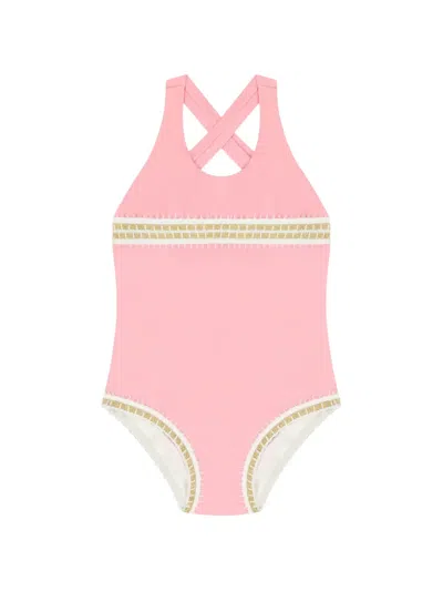 Pq Swim Kids' Crossed Straps Embellished Swimsuit In Pink