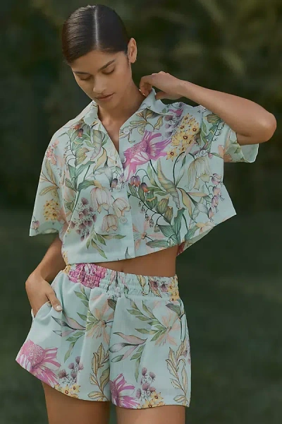 Pq Swim Darcy Short-sleeve Floral Printed Crop Buttondown Shirt