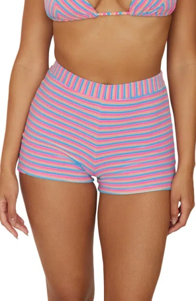 Pq Swim Ella Stripe Terry Cover-up Shorts In Sherbert