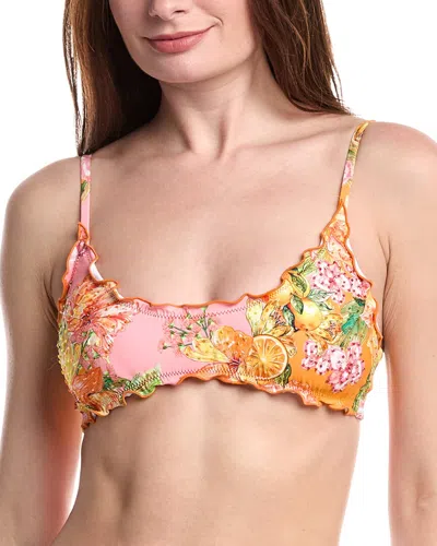 Pq Swim Embroidered Lettuce Edge Bralette Top In Orange