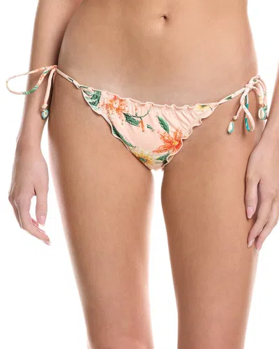 Pq Swim Embroidered Lettuce Edge Tie Full Bikini Bottom In Pink