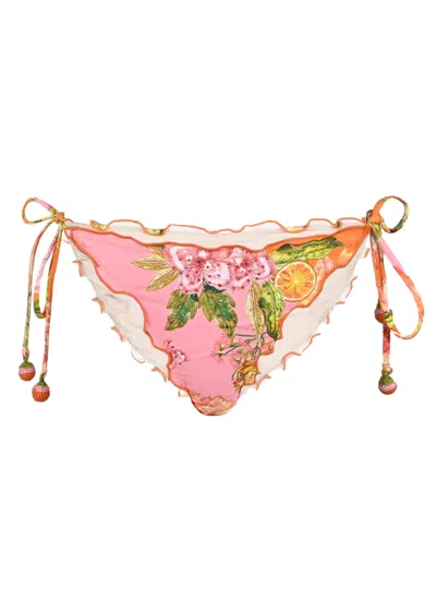 Pq Swim Embroidered Lettuce Edge Tie Side Bottom Full Clementine In Pink